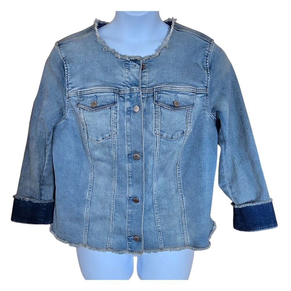Plus Size Frayed Denim Jacket Contrast Cuff boho cottagecore girls night